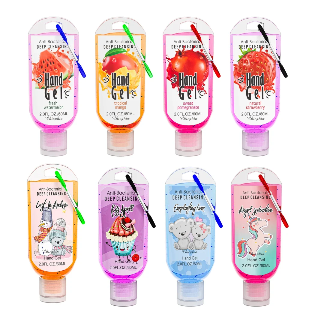 Natural Strawberry Scented Instant Hand Sanitizer Gel 60ml Hand Sanitizer with Keychain Holder