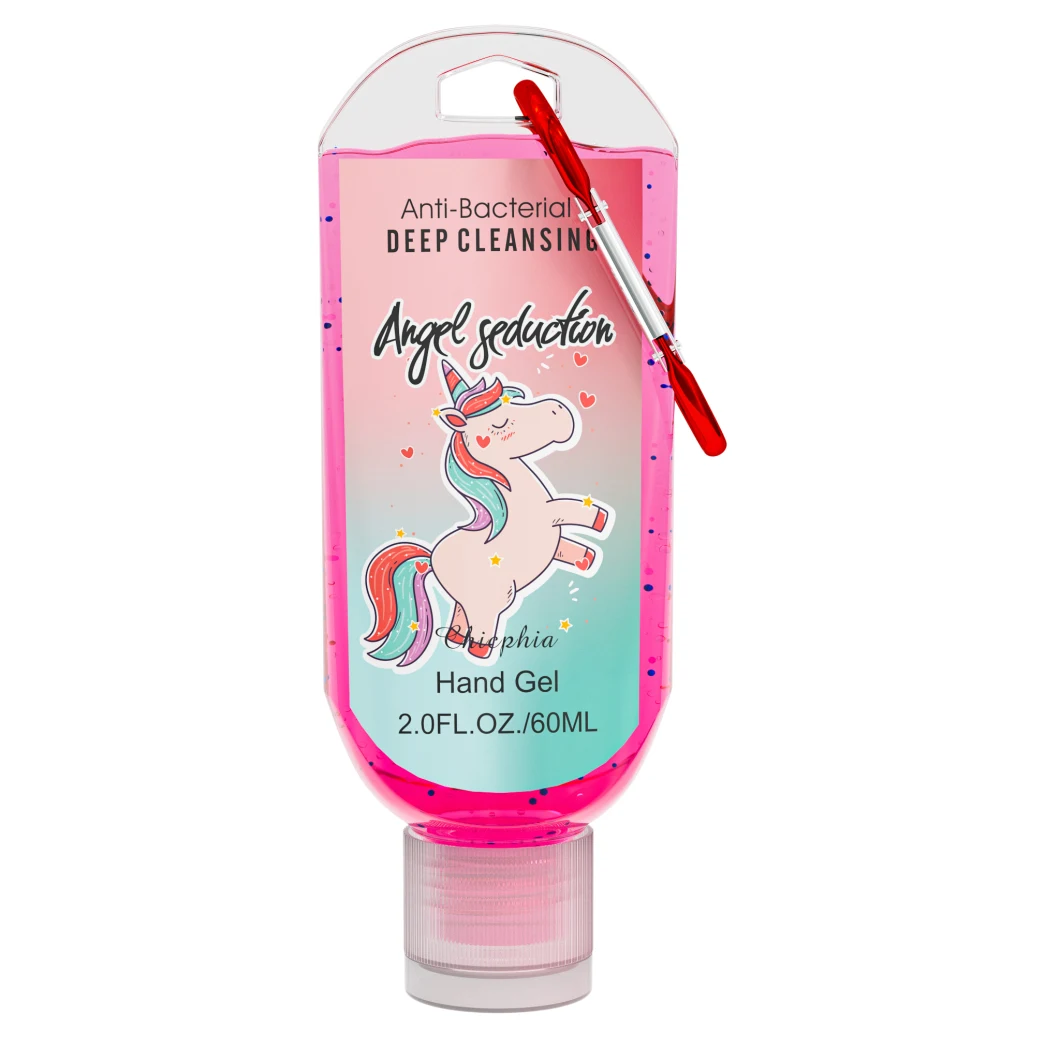 Natural Strawberry Scented Instant Hand Sanitizer Gel 60ml Hand Sanitizer with Keychain Holder