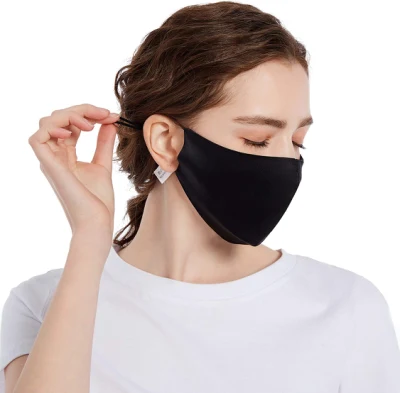 Silk Face Mask Black Athletic Reusable for Adult, Washable Breathable Designer Cloth Fabric Mask, Women Men Earloop Mouth Nose Cover Gifts Pretty